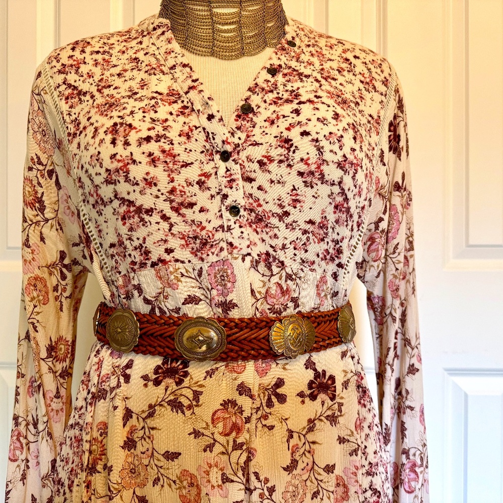 1970s brown braided leather chunky silver embellished belt